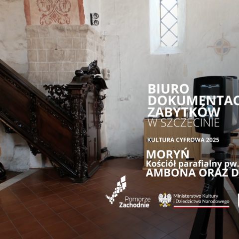 Powiększ obraz: [BIURO DOKUMENTACJI ZABYTKÓW W SZCZECINIE.KULTURA CYFROWA 2025.MORYŃ Kościół parafialny pw.Świętego Ducha.AMBONA ORAZ DZWONY.Pomorze Zachodnie.Ministerstwo Kultury i Dziedzictwa Narodowego.INSTYTUCJA KULTURY SAMORZĄDU WOJEWÓDZTWA ZACHODNIOPOMORSKIEGO